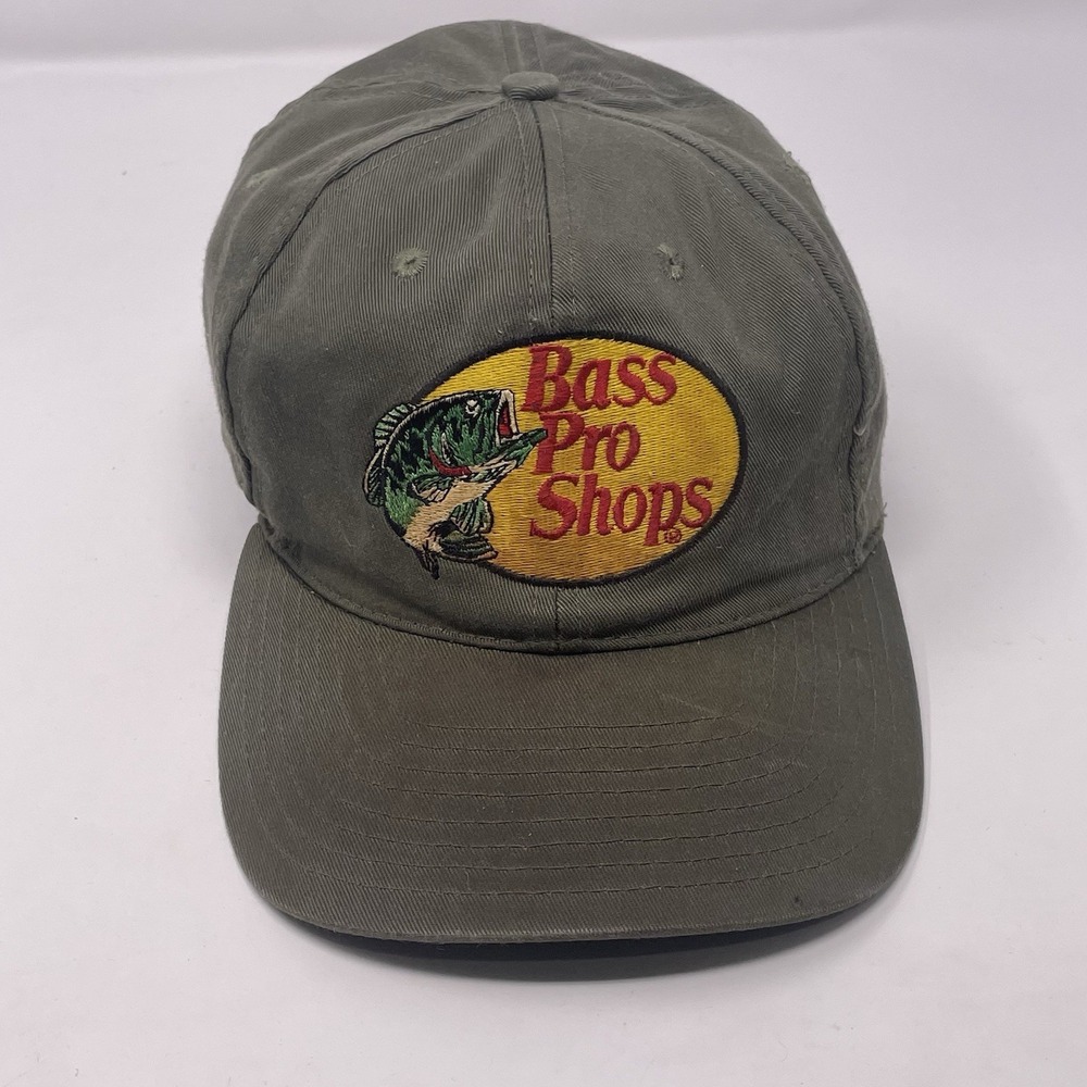 Vintage Bass Pro Shops Green Dad Hat Baseball Cap Embroidered Fish Logo Snapback